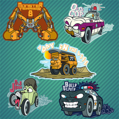 funny cartoon transport elements vector