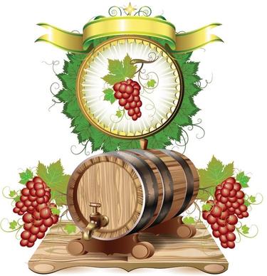 wine barrels and grapes vector