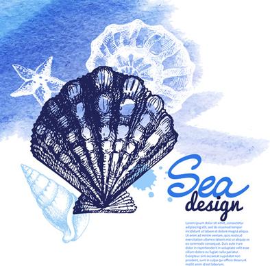 set of seashell hand drawn vectors