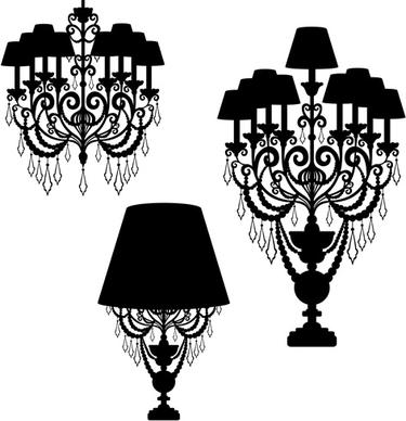 ornate chandelier vector silhouette set