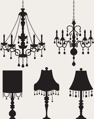 ornate chandelier vector silhouette set