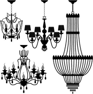 ornate chandelier vector silhouette set