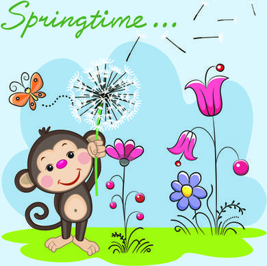 spring lovely animal cartoon vector