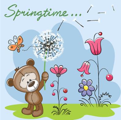 spring lovely animal cartoon vector