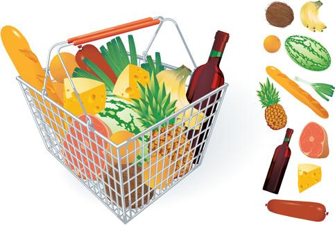 supermarkets shopping basket with food vector