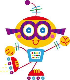 cute cartoon robot colored vector set