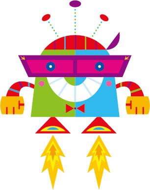 cute cartoon robot colored vector set