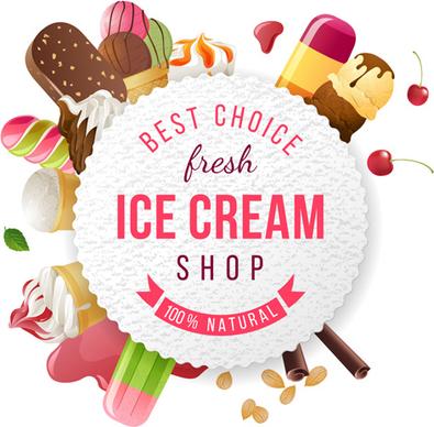 ice cream with round paper background vector