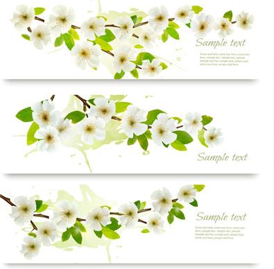 white flower spring banners vectors