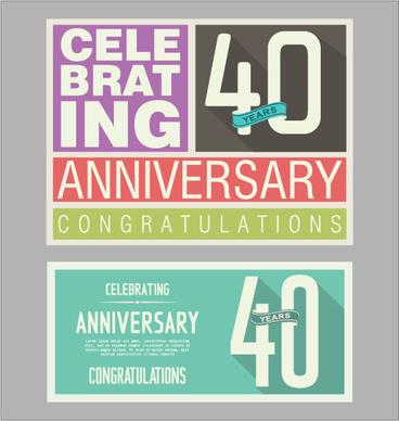 vintage anniversary cards flat styles vector