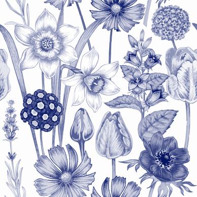 sketch flowers art pattern seamless vector