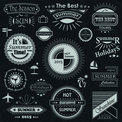 black summer badges with labels vector