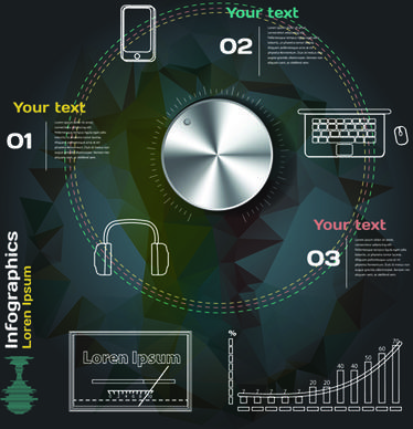 dark style infographic with diagrams vectors