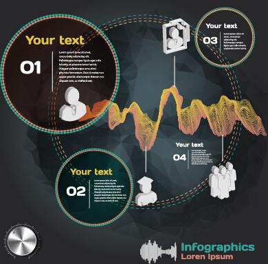 dark style infographic with diagrams vectors