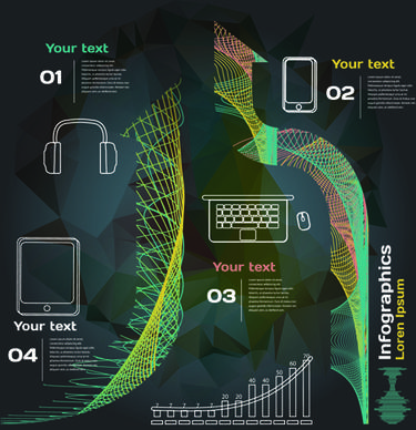 dark style infographic with diagrams vectors