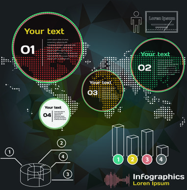 dark style infographic with diagrams vectors