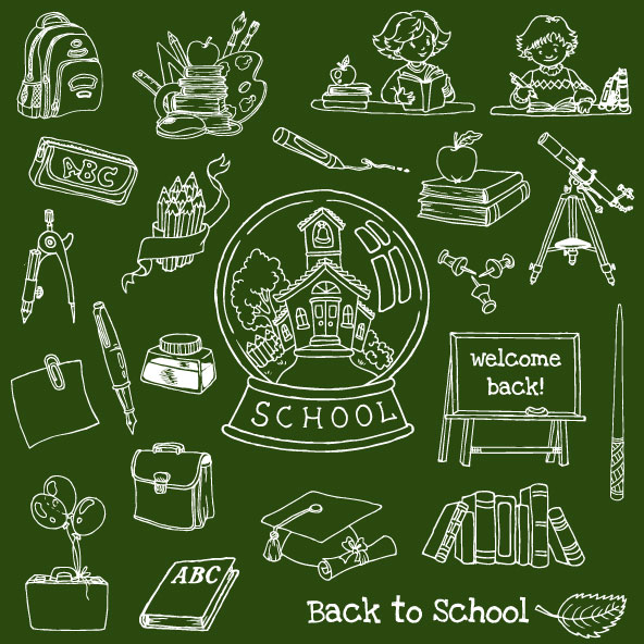 hand drawn school supplies design vector