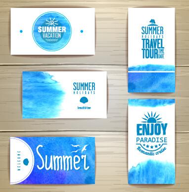 summer travel watercolor cards vector