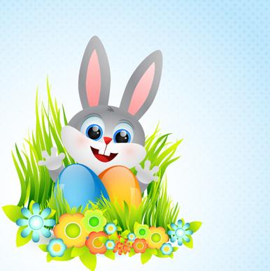 lovely rabbit with easter holiday background vector