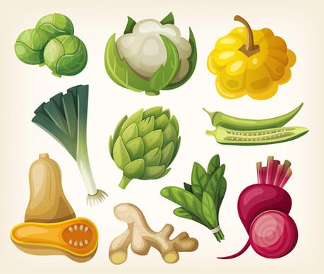 different vegetables shiny design vector