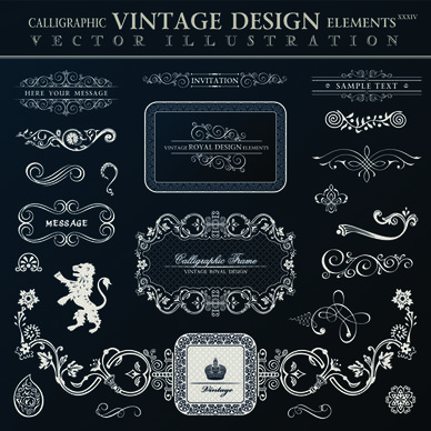 calligraphic decor vintage elements vector