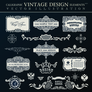 calligraphic decor vintage elements vector