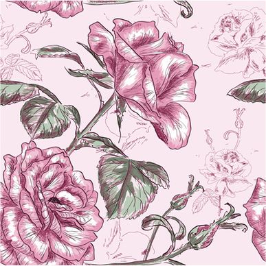 retro styles roses seamless pattern vector