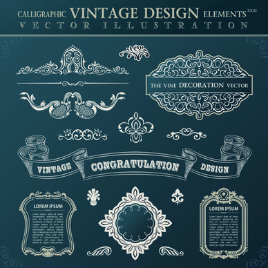 calligraphic decor vintage elements vector