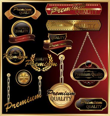 luxury golden labels with heraldry vector set