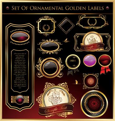 luxury golden labels with heraldry vector set