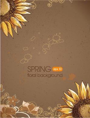 floral spring retro background vector