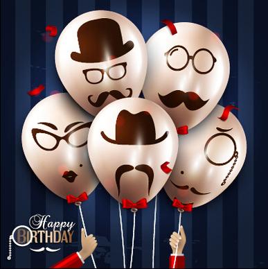 birthday background with funny balloon vector set