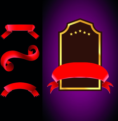 red ribbon with golden frame vector