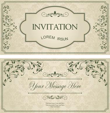 green floral invitation cards vector set