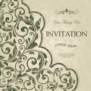 green floral invitation cards vector set