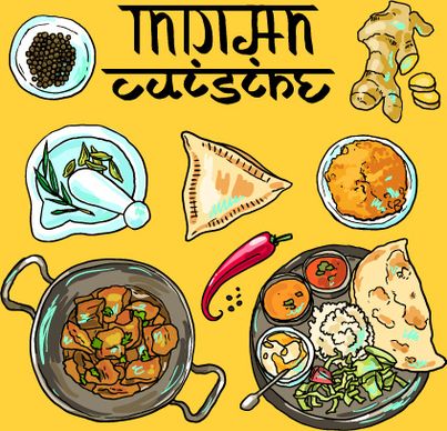 hand drawn indian food elements vector