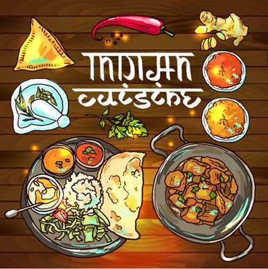 hand drawn indian food elements vector