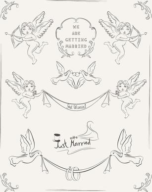 romantic wedding invitation cards hand drawn vector