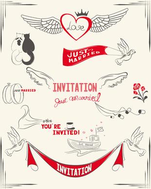 romantic wedding invitation cards hand drawn vector