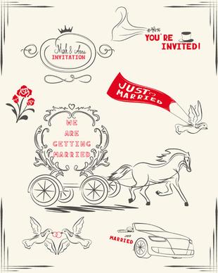 romantic wedding invitation cards hand drawn vector