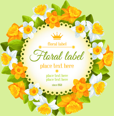 round label with beautiful flower background vector