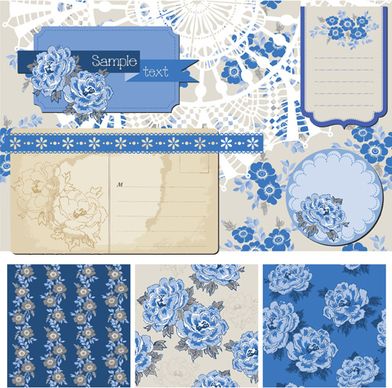 vintage postcard with blue ornament elements vector