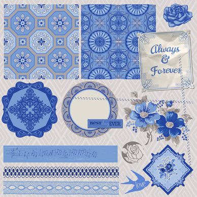 vintage postcard with blue ornament elements vector