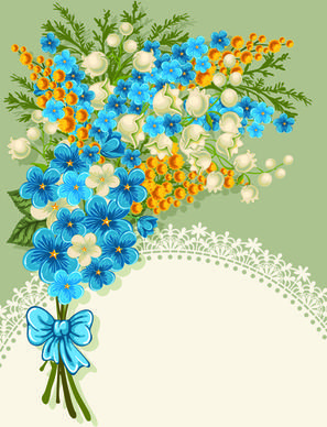 blue flower with lace card vector