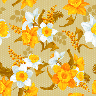 white and yellow flowers vector seamless pattern