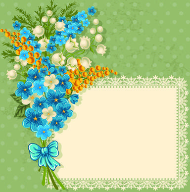 blue flower with lace card vector