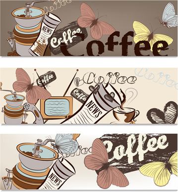 hand drawn coffee banner elements vector