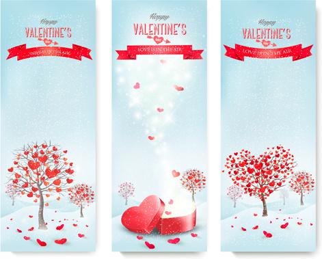 valentine banners with heart tree vector