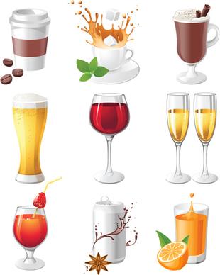 different delicious drinks vector illustration