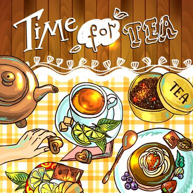 hand drawn tea time vector background